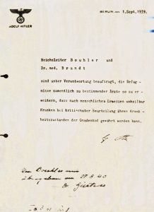Aktion T4 letter of authorisation from HItler to Brandt and Bouhler 