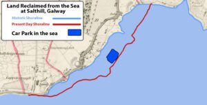 Map showing expansion of the shoreline at Salthill Galway due to land reclamation.