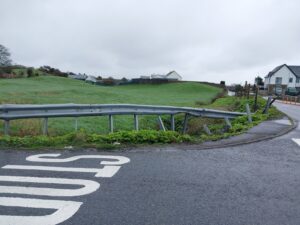 Collapsed crash barrier at Mincloon Cross, Galway